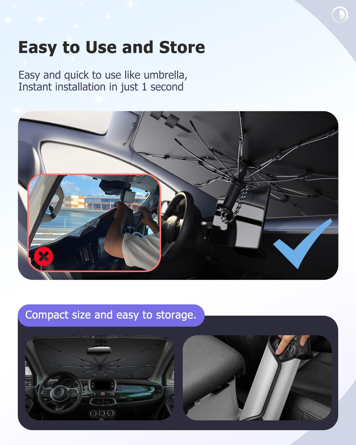 LUWU [Aggiornato] Ombrello Parasole Auto Compatibile con FIAT 500X 2015-2025 2026 Parabrezza Parasole Auto ad Ombrello Pieghevole per Parabrezza Anteriore Interno 500X Accessori