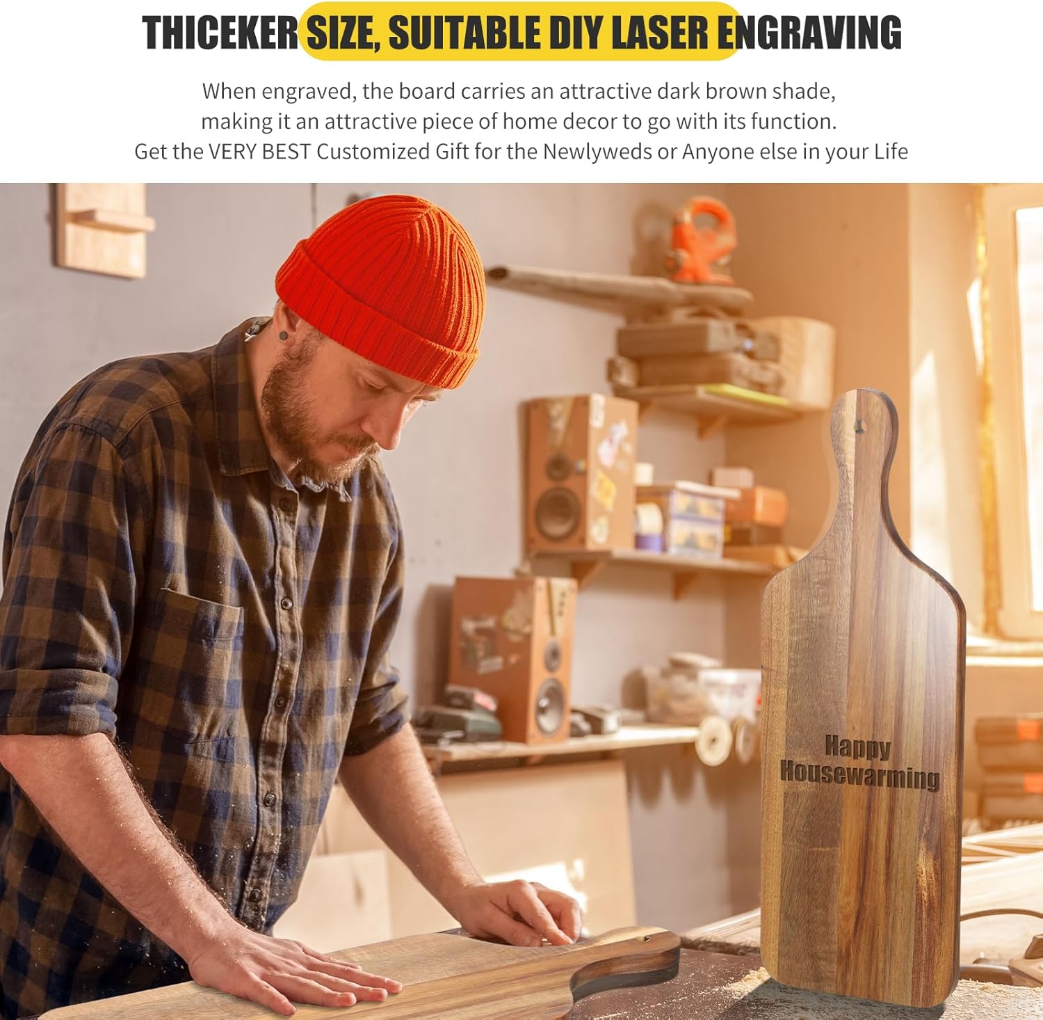 Rtteri 6 Pcs Acacia Wood Cutting Board with Handles Kitchen Thicken Chopping 17 x 6 Inch Wooden Charcuterie Serving Blank Boards Bulk for Engraving Wedding Housewarming Gift