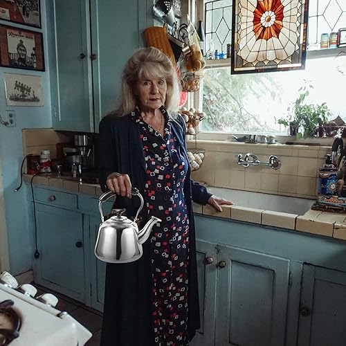 Miniatura 3 de SHERCHPRY Tetera silbante hervidor de té 1L estufa superior tetera de acero inoxidable Caldera de agua con pantalla de filtro, mango antiquemaduras,