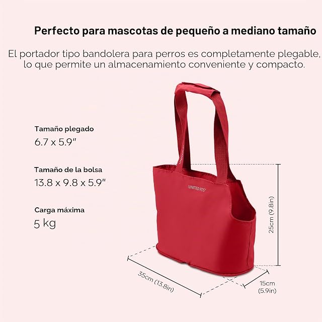 Foto 3 de 6 de United Pets Lazy Dog Bag - Bolsa de Transporte para Perros pequeños, Plegable, Color Rojo, 0,25 kg.…