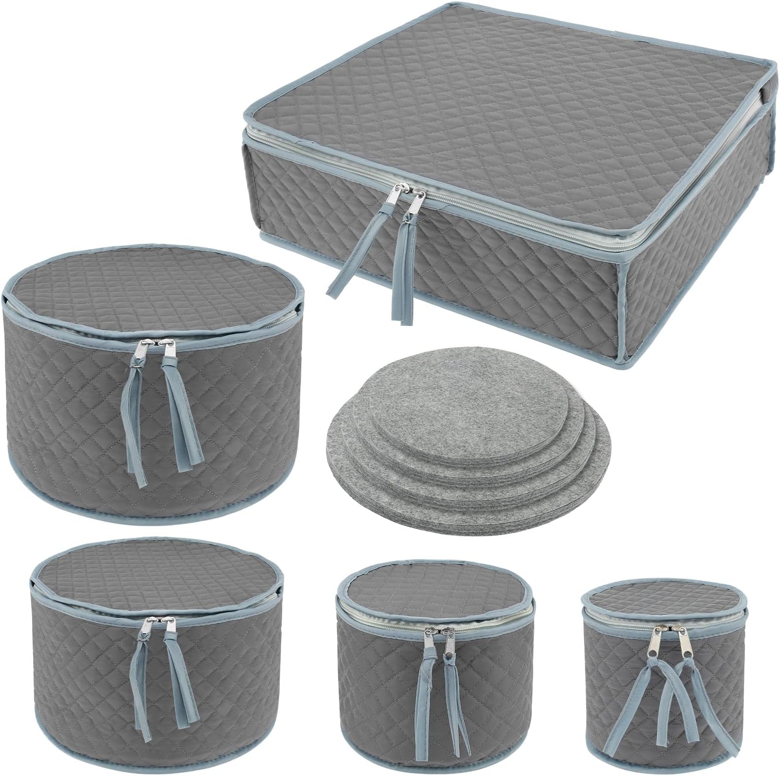 5Pcs Dinnerware Storage Container Set, with 48 Felt Inners Oxford Cloth Quilted Dish Storage Box Portable Plate Storage Case for Plates Cups Glassware