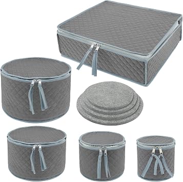 5Pcs DinnerPlate Storage Box Oxford Cloth Quilted Dish Container Dinnerware Organizer Portable China Storage Container for Plates Cups Glassware Transport Moving 5Pcs Dark Grey