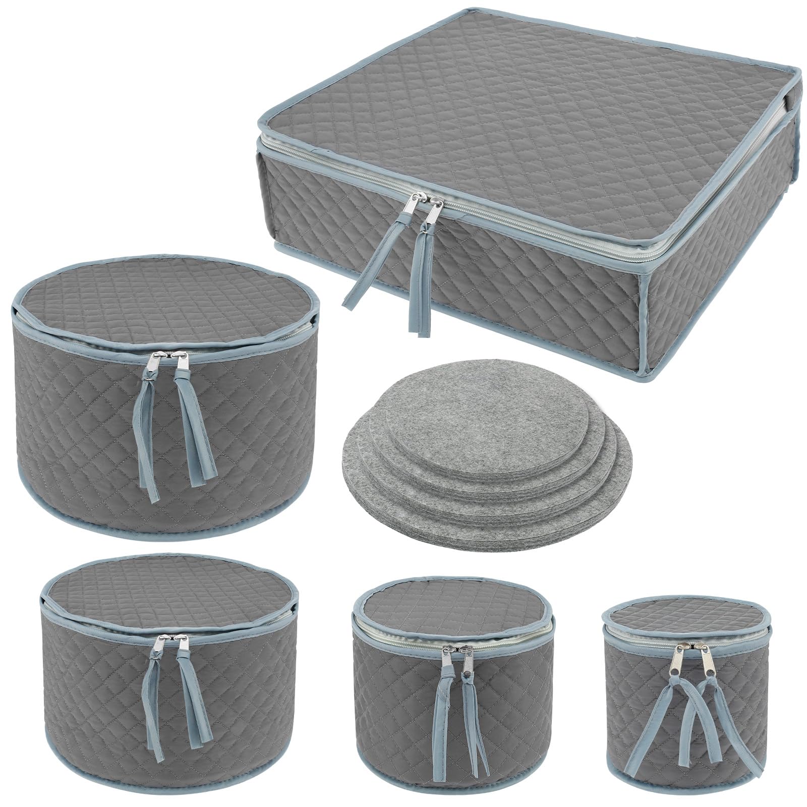 KTCINA 5Pcs DinnerPlate Storage Box Oxford Cloth Quilted Dish Container Dinnerware Organizer Portable China Storage Container for Plates Cups Glassware Transport Moving (5Pcs Dark Grey)