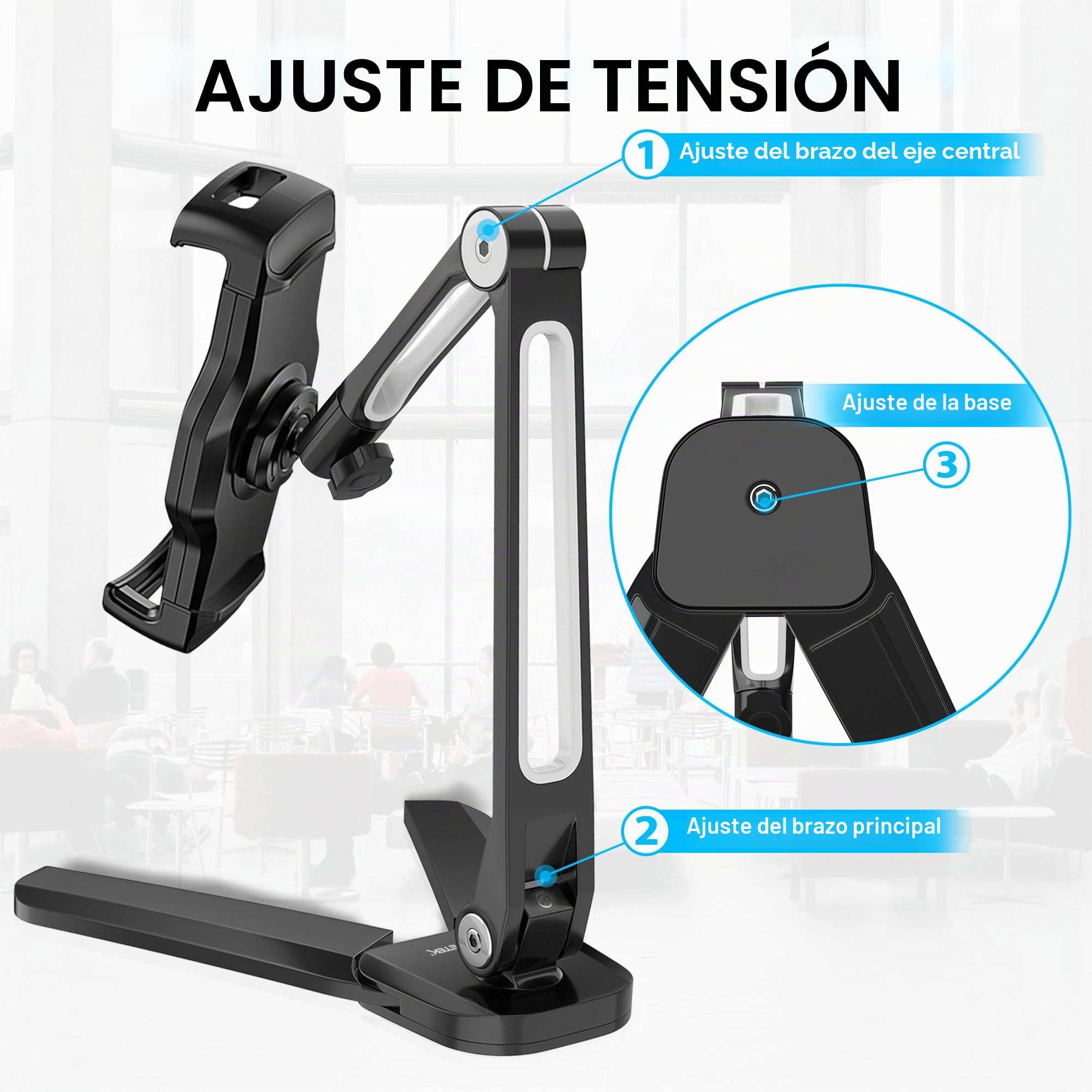 AboveTEK Soporte de Pared para Tablet iPad 3 en 1 - Compatible con iPad de 4.7" a 13.5", Mini, Air, Surface Pro, Móvil - Soporte para Cocina y Mostrador - Negro (Negro)