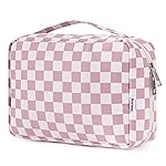 Narwey Small Hanging Travel Toiletry Bag for Women, Travel Bag for Toiletries, Checkered Makeup Bag Organizer Cosmetic Bags Make Up Bags for Girls (Dusty Pink Checkerboard)