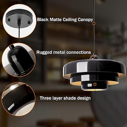 Miniatura 6 de Luces colgantes negras para isla de cocina, modernos accesorios de iluminación colgantes de techo, lámpara colgante ajustable de 3 capas, diseño de