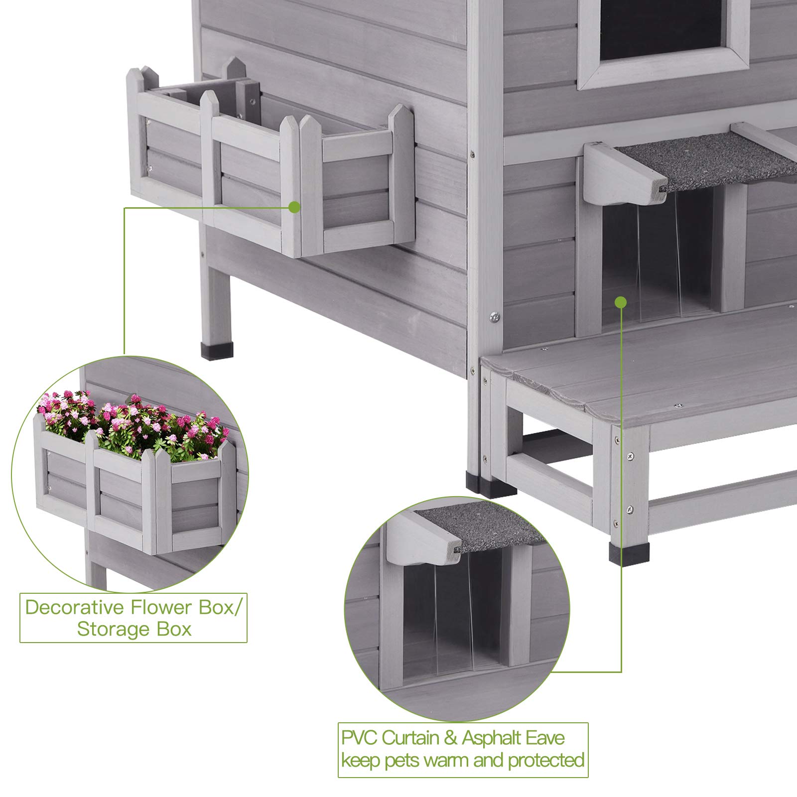 GUTINNEEN Outdoor Cat House Kitty House with Escape Door, Cat Shelter