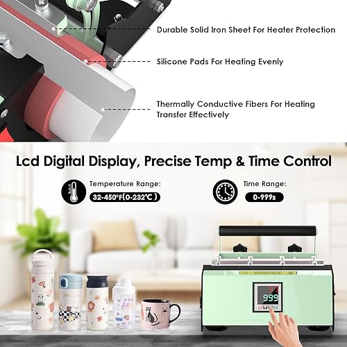 Miniatura 3 de Slendor Máquina de prensa de calor para vasos de vidrio en blanco de sublimación de 20 a 30 onzas, prensa de tazas con ajuste de temperatura y