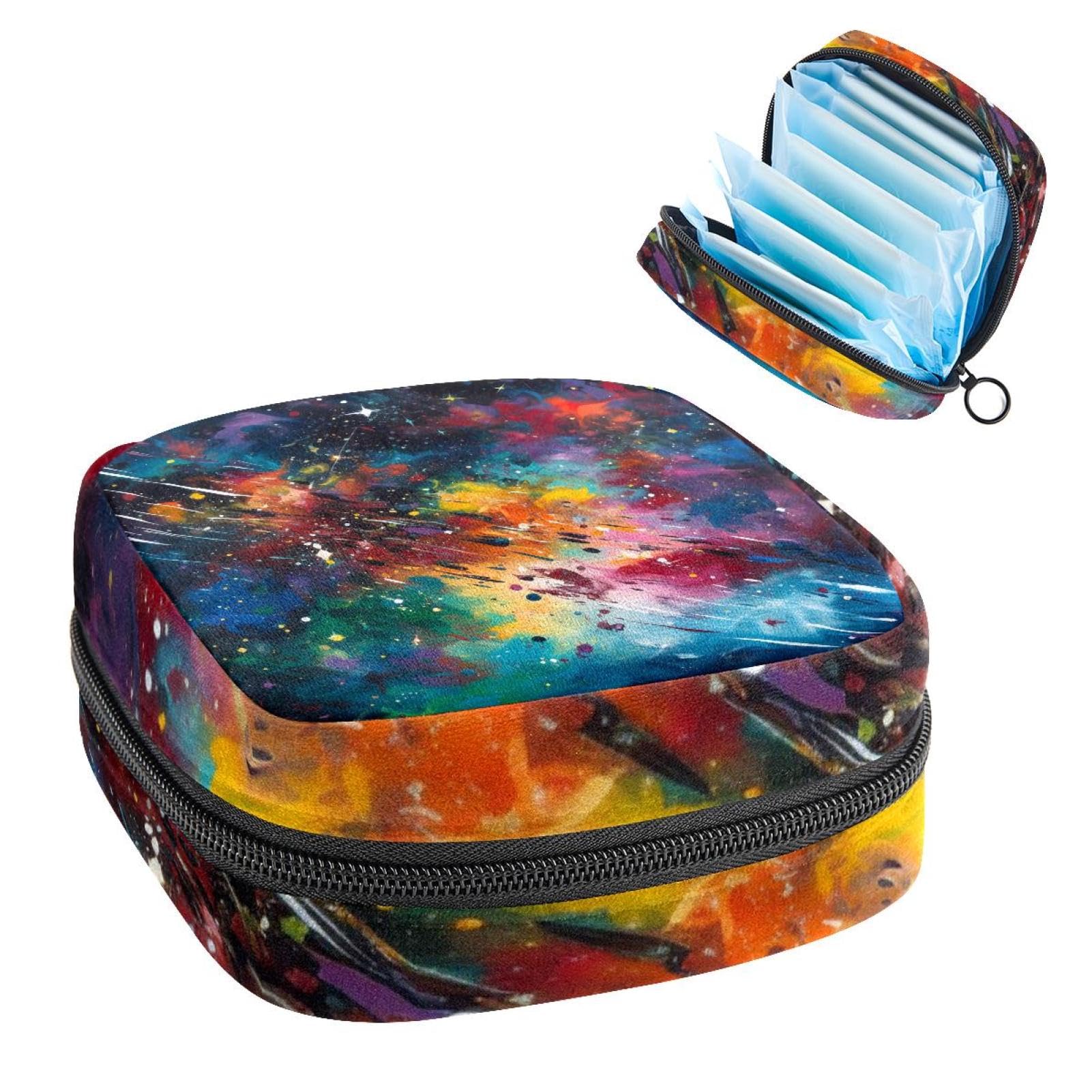 Sanitary Pads Bags, Mystery Colorful Abstract Starry Sky Menstrual Cup Pouch Nursing Pad Holder, First Period Kit Bags for Teen Girls Women Ladies