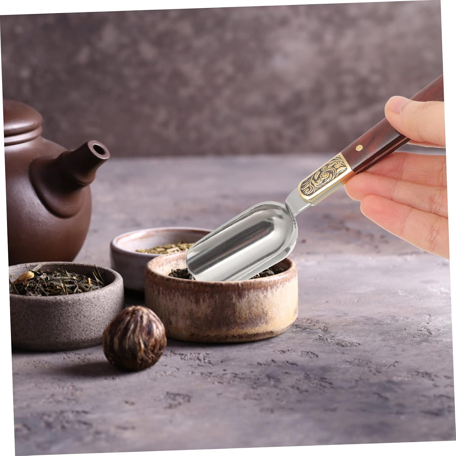 Vintage Tea Spoon with Wood Handle Tea Leaf Scoop Construction and Condiments