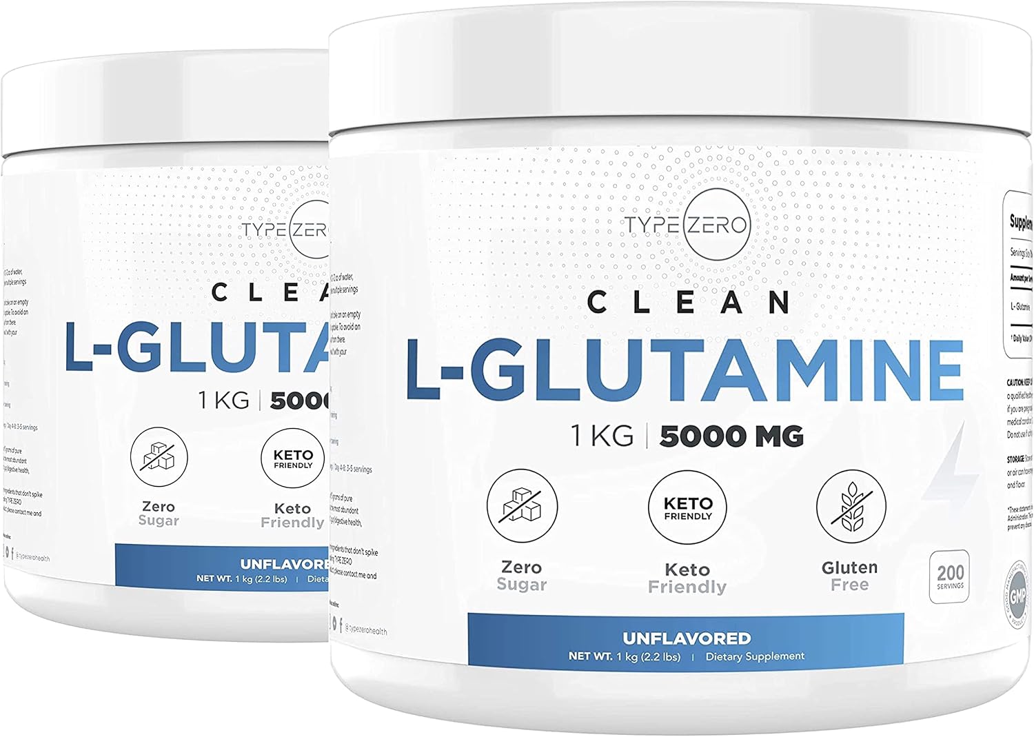 Type Zero L Glutamine Powder (2kg | 400 Servings) 5X Strength [2-Pack], Ultra Pure L-Glutamine Supplement 5000mg for Gut Health - Supports Leaky Gut & Gastrointestinal Lining