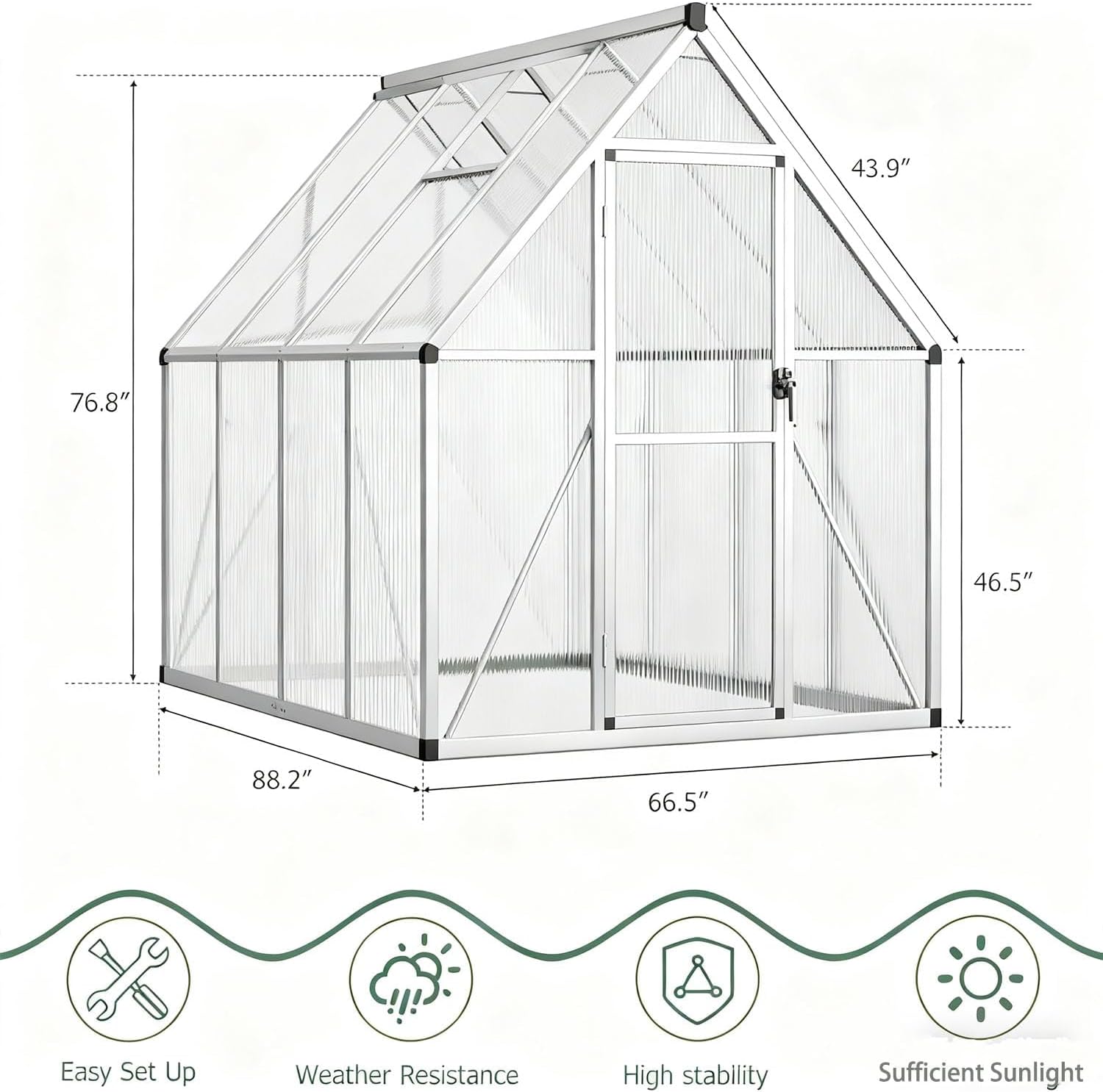6x7ft Outdoor Greenhouse, Green Houses for Outside Walk-in Kit with Roof Vent, Polycarbonate Greenhouse for Winter & All Season Use, Heavy Duty Aluminum Frame