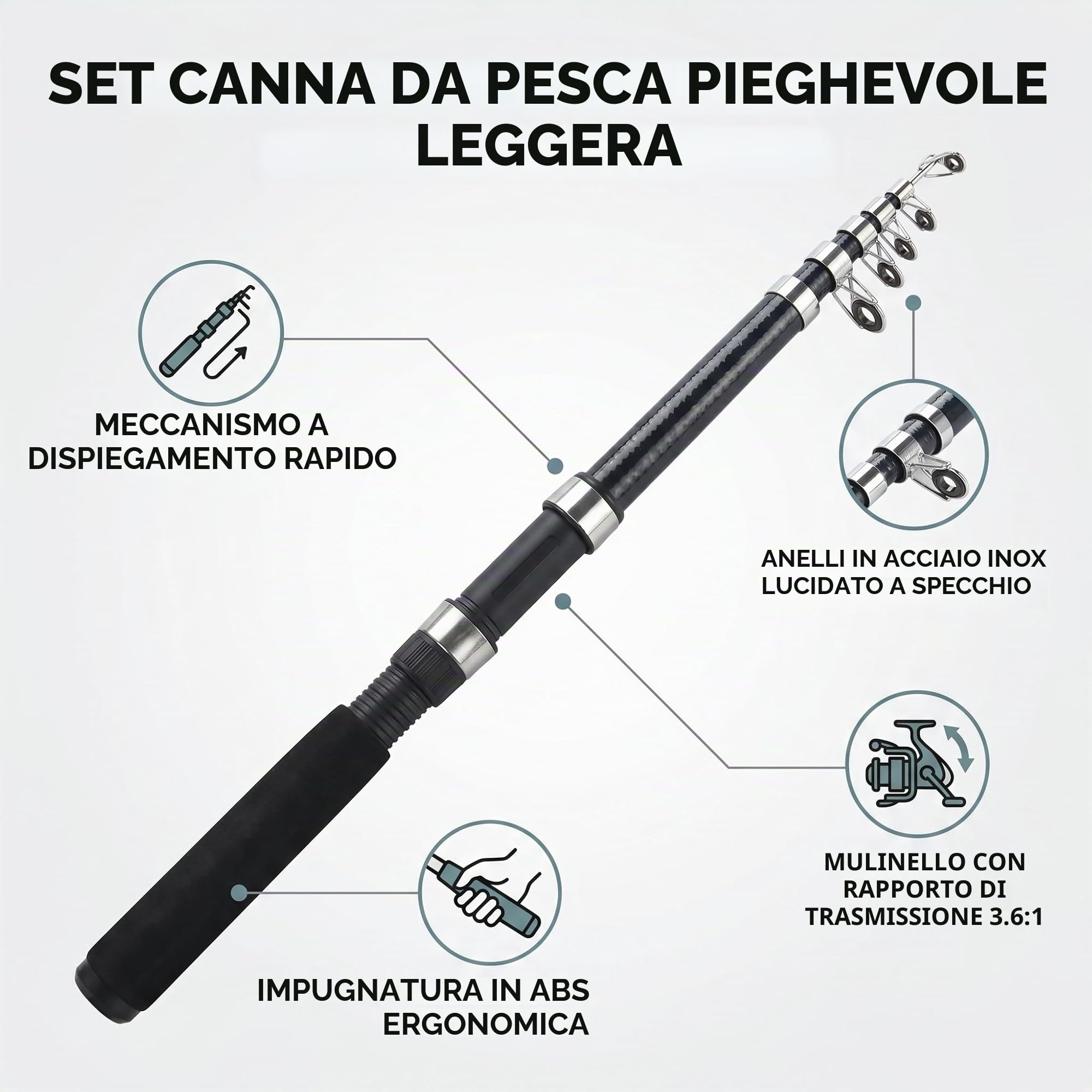 Canna da pesca e suoi accessori