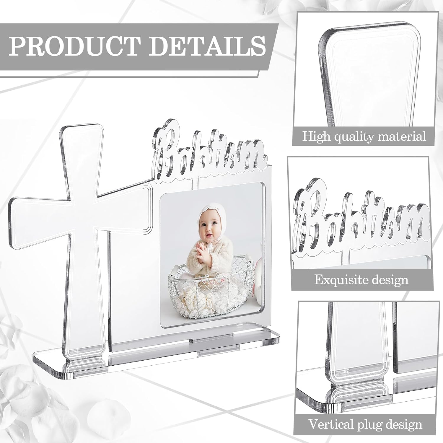 12 Set Baptism Picture Frame Christening gifts for girls boys 3.5 x 5 in Acrylic Baptism Photo Frame Baby Shower Favors Supplies with Gift Box and Satin Ribbon Bow for Baby Shower Religious