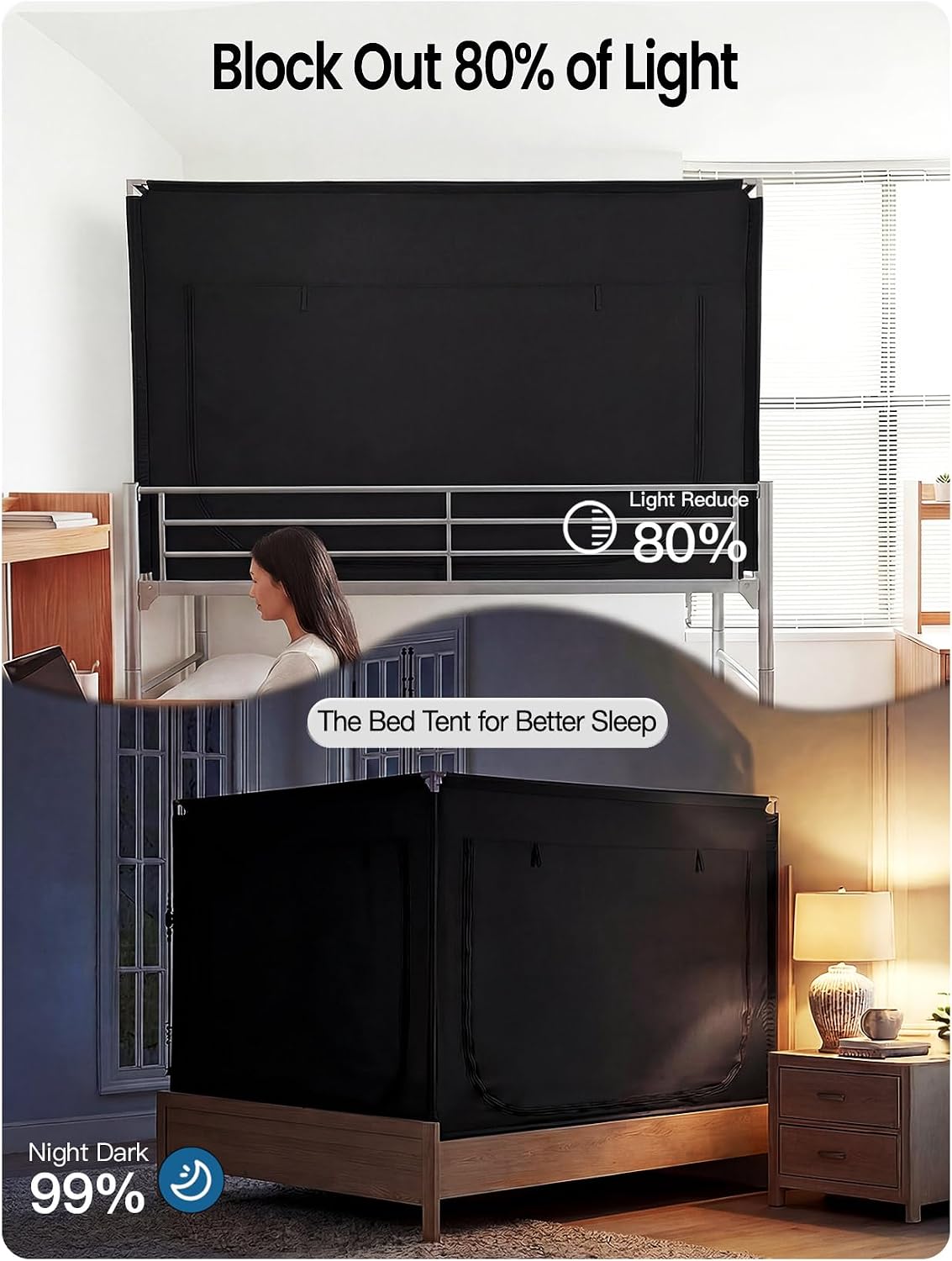 ANC POP Portable Bed Tent, Blackout Privacy Canopy with 3 Doors & Breathable Mesh, Large Space for Adults, Indoor Sleeping Shelter for Dorms/Shared Rooms