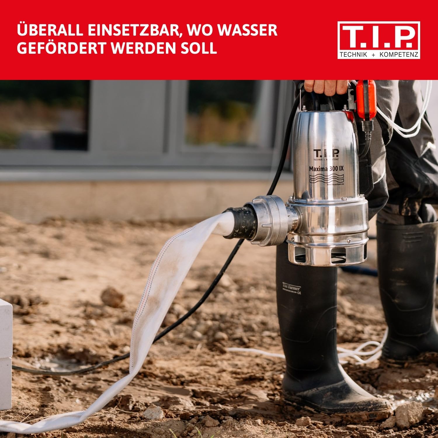 T.I.P. Bau- und Industriegewebeschlauch - Feuerwehrschlauch 15 m (mit zwei 2" C 52-Storz-Kupplungen, für alle Wasserpumpen bis 10 bar Druck, Schnellanschluss, zweifach gezwirnter Polyestergarn) 31090