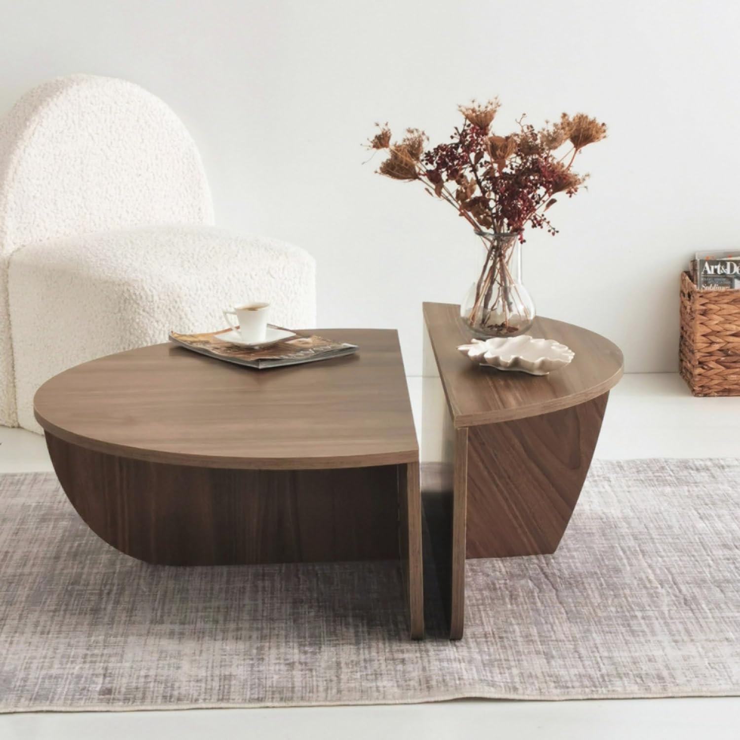 CONCEPT USINE Table Basse Mila Ronde Effet Noyer Modulable 90 cm