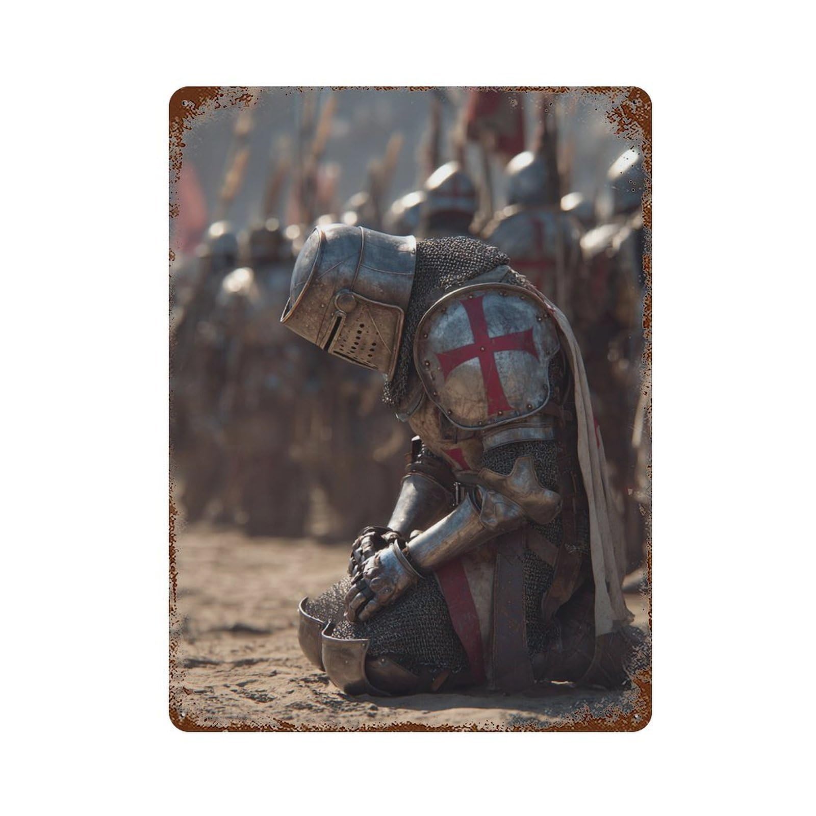 Knights in Armor Medieval Battle Scene 15.7"x11.8" Rustic Tin Plaque, Novelty Wall Decor for Bistro, Counter And Cafe Decor