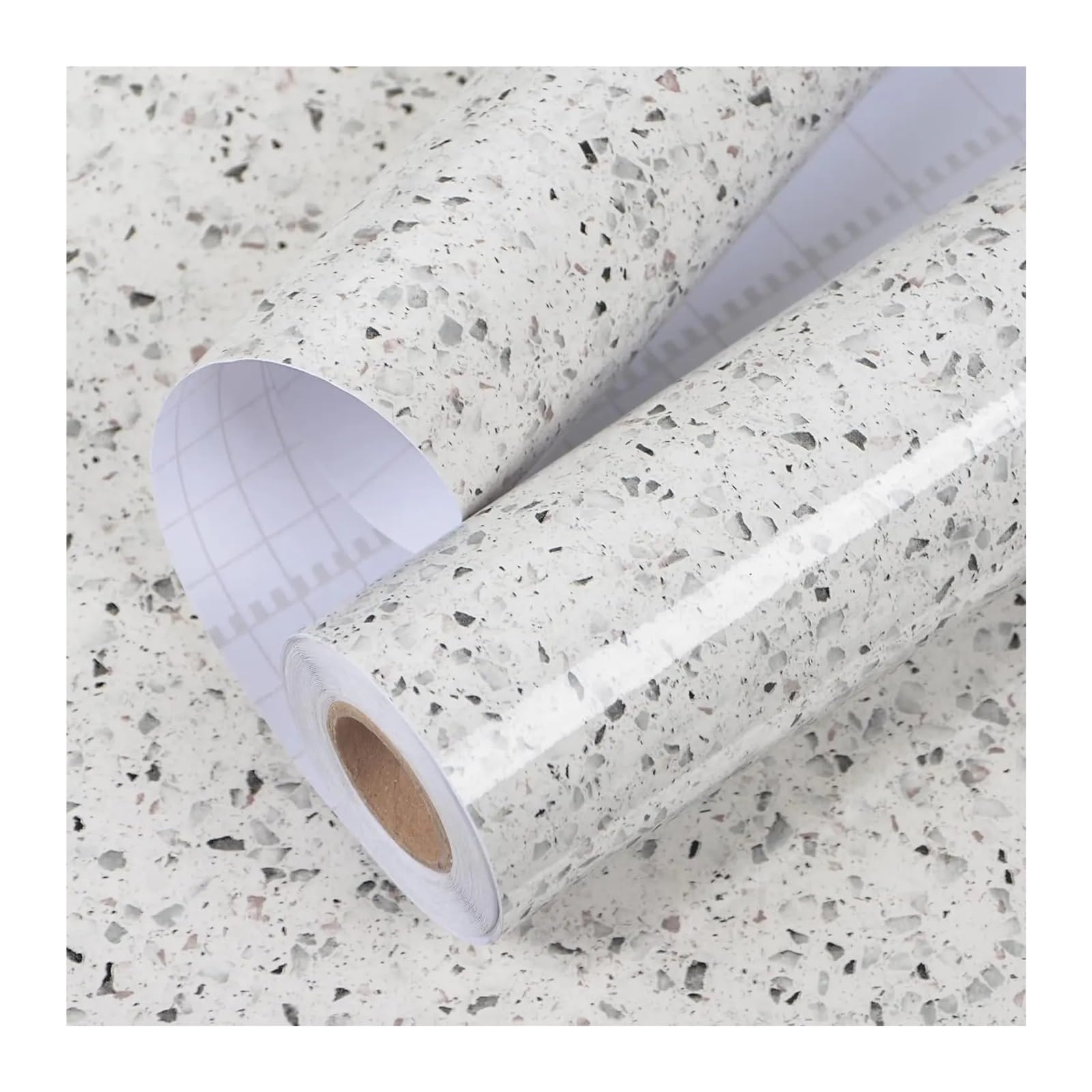 Marble Contact Paper Terrazzo Countertops Waterproof Kitchen Countertop Marble Wallpaper Vinyl Self Adhesive White Granite(White,40cmx300cm)