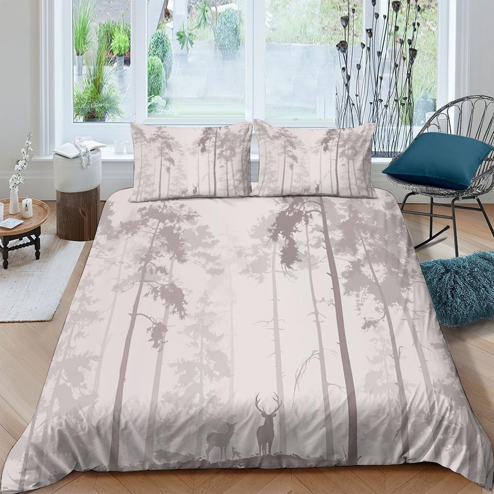 Ctjqhvkz Style-4 3D Printed Misty Forest Fitted Sheet Microfiber Soft Breathable Pine Tree Bed Cover For Bedroom Guest Room Mattress Decor Single（135X200cm）