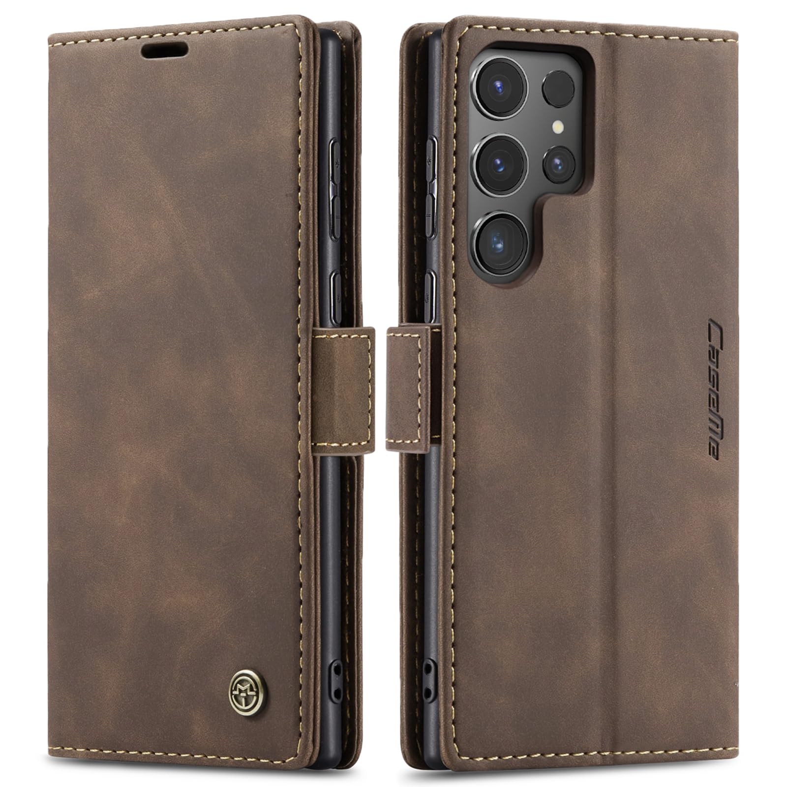 Kowauri Samsung Galaxy S24 Ultra 5G Cellular Phone Case, Leather Wallet, Classic Design, Card Slot, Coffee