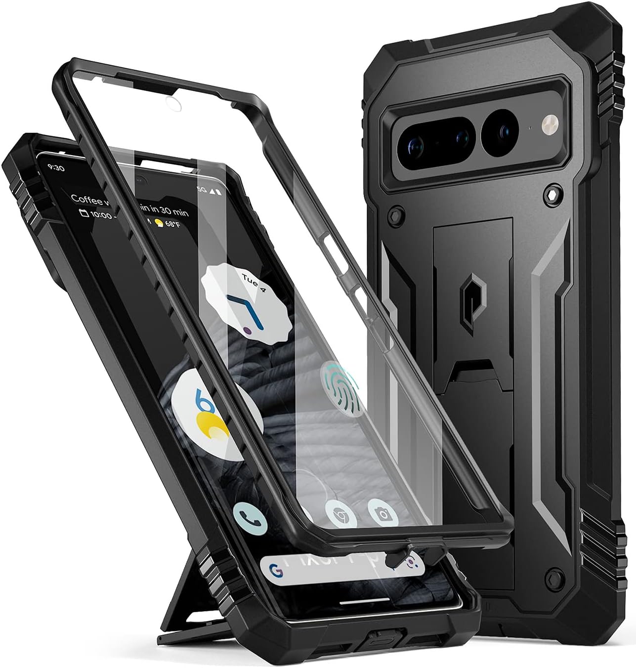Poetic Revolution Series Case for Google Pixel 7 Pro 5G, Built-in Screen Protector Work with Fingerprint ID, Full Body Rugged Shockproof Protective Cover Case with Kickstand, Black