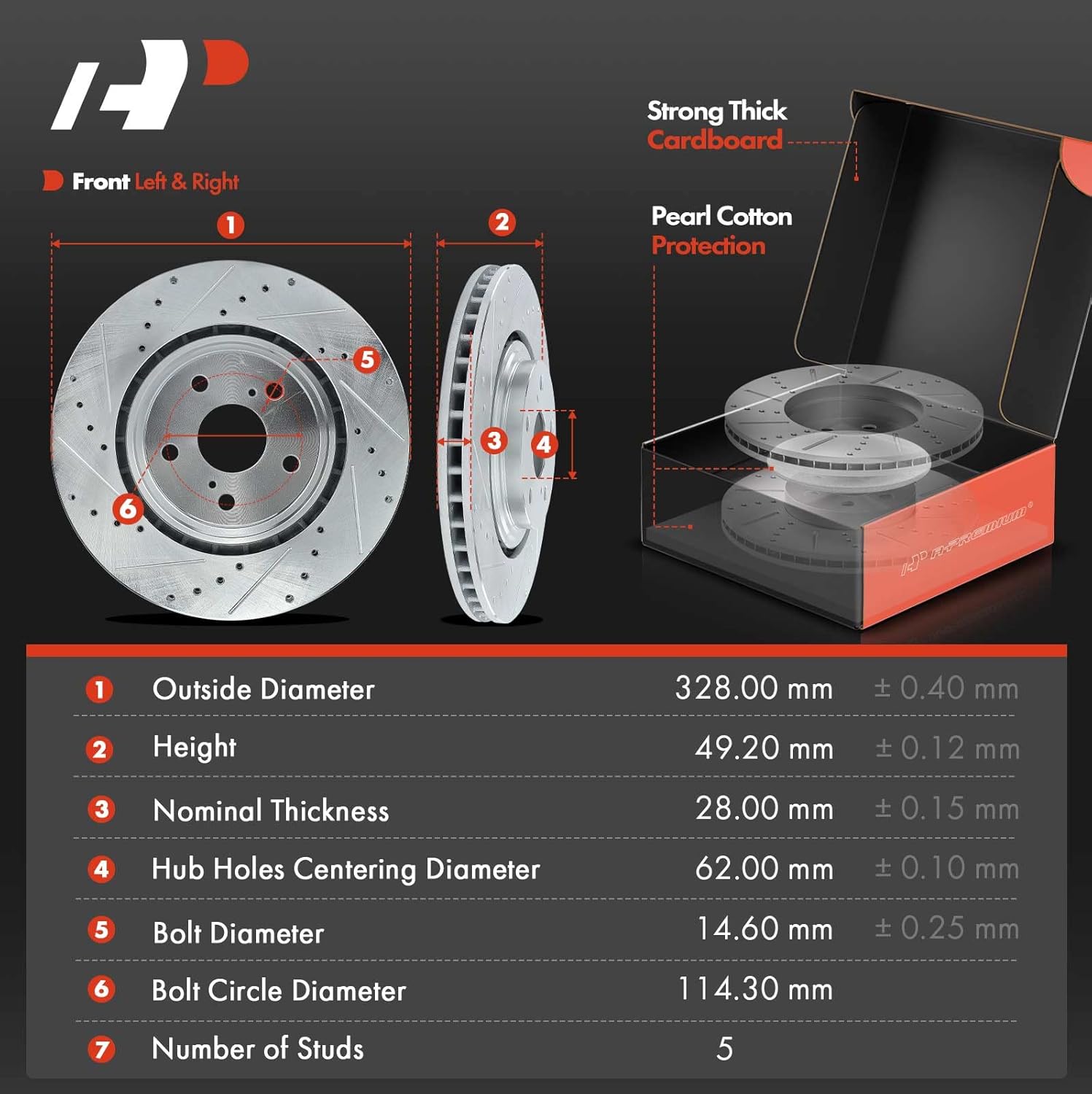 A-Premium Front and Rear Drilled and Slotted Disc Brake Rotors + Ceramic Pads Kit Compatible with Select Toyota Model - Highlander 2008 2009 2010 2011 2012 2013 2014, 2.7L 3.3L 3.5L, 12-PC Set