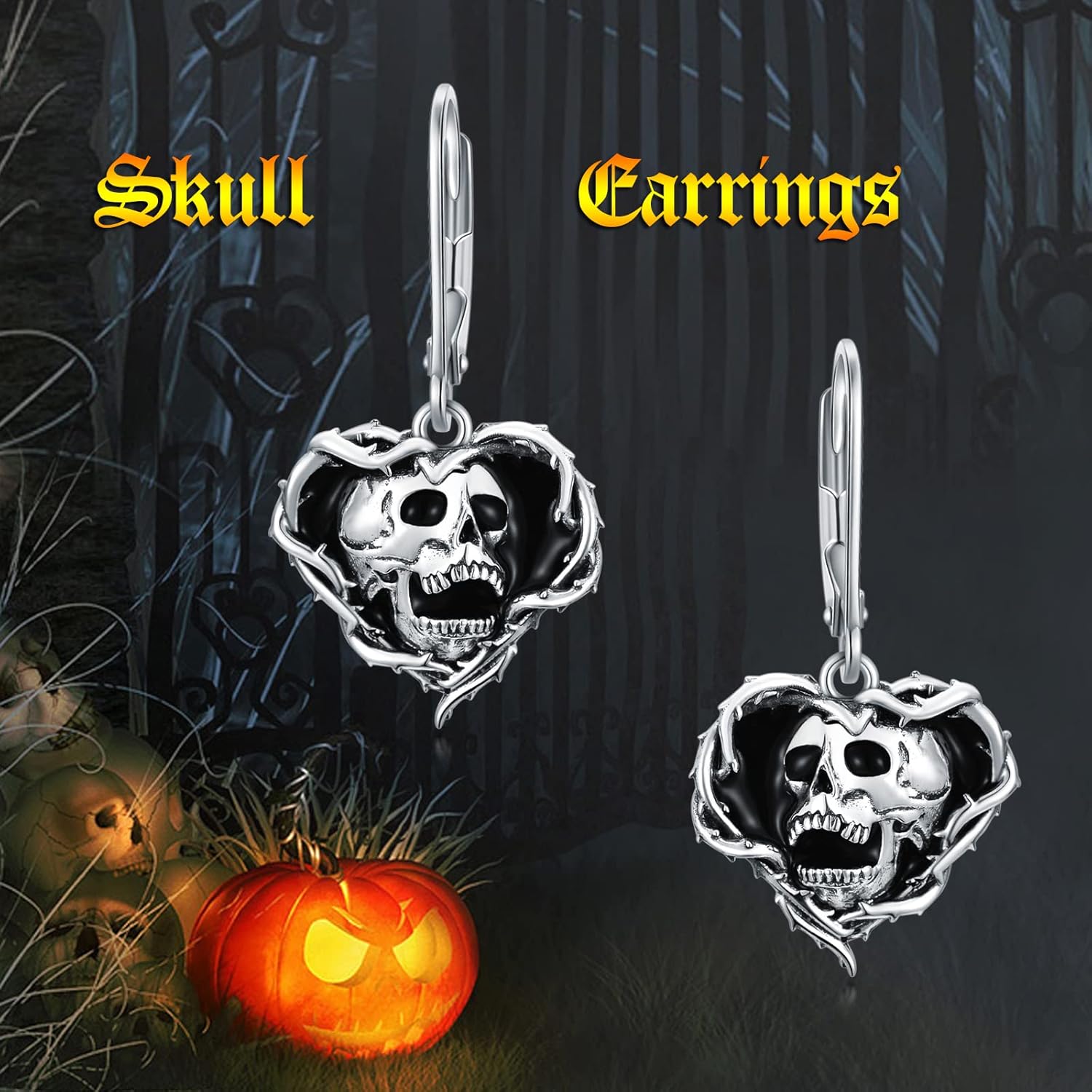 Skull Earrings 925 Sterling Silver Skeleton Dangle Dangling Drop Charm Earrings Gothic Punk Jewelry Halloween Gifts for Women Men