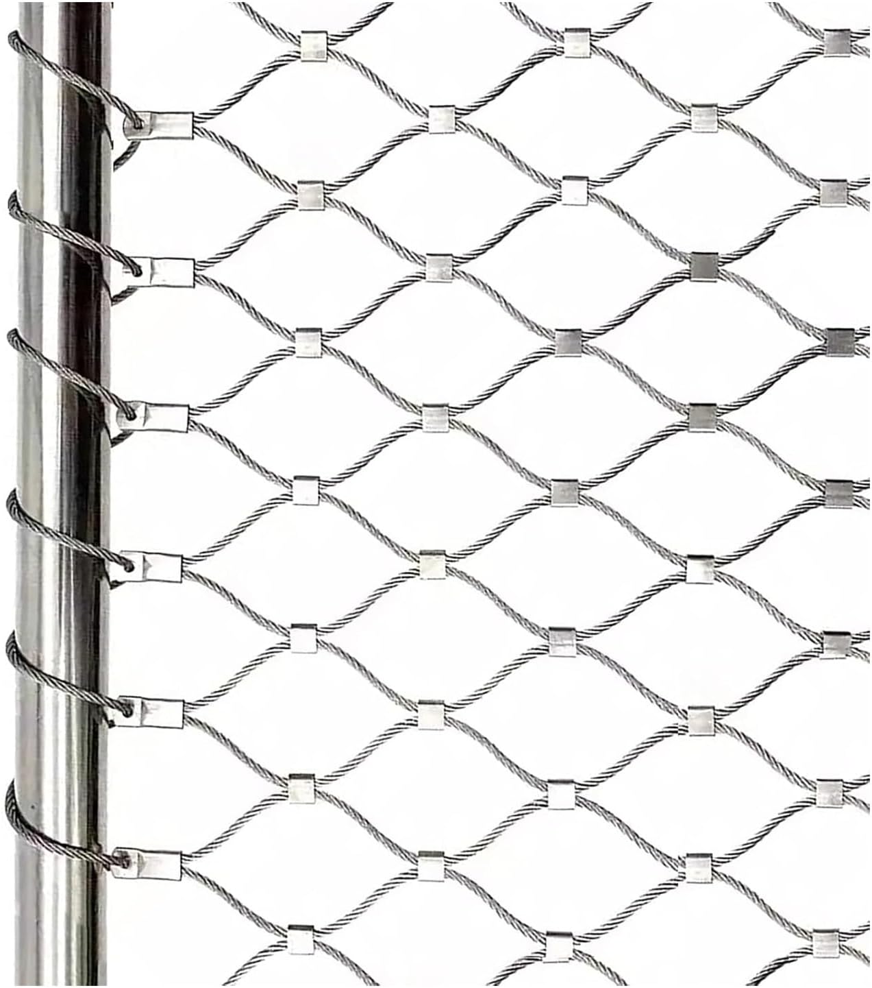 304 Stainless Steel Playground Safety Net, Anti-Fall Rope Mesh, Birdsong Forest Fence, 7x7 Shares, Durable Impact-Resistant Silver Netting (H2xL/H6.56xL9.84ft)