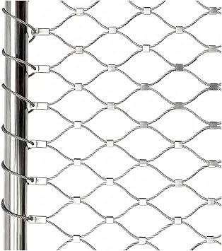 304 Stainless Steel Wire mesh,Playground Safety Net Fence Net,Anti-Fall Rope Net/Birdsong Forest NetSilver,7x7 Shares,Good Toughness, Impact ResistanceH2xL3m/H6.56xL9.84ft