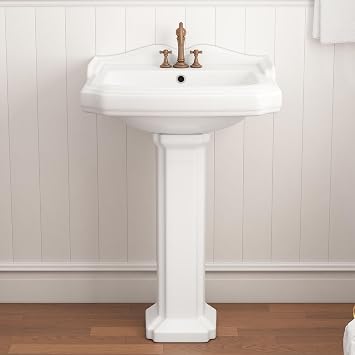 Eridanus Pedestal Sink 23x19 White Ceramic Backsplash 3 Hole 4in Centerset