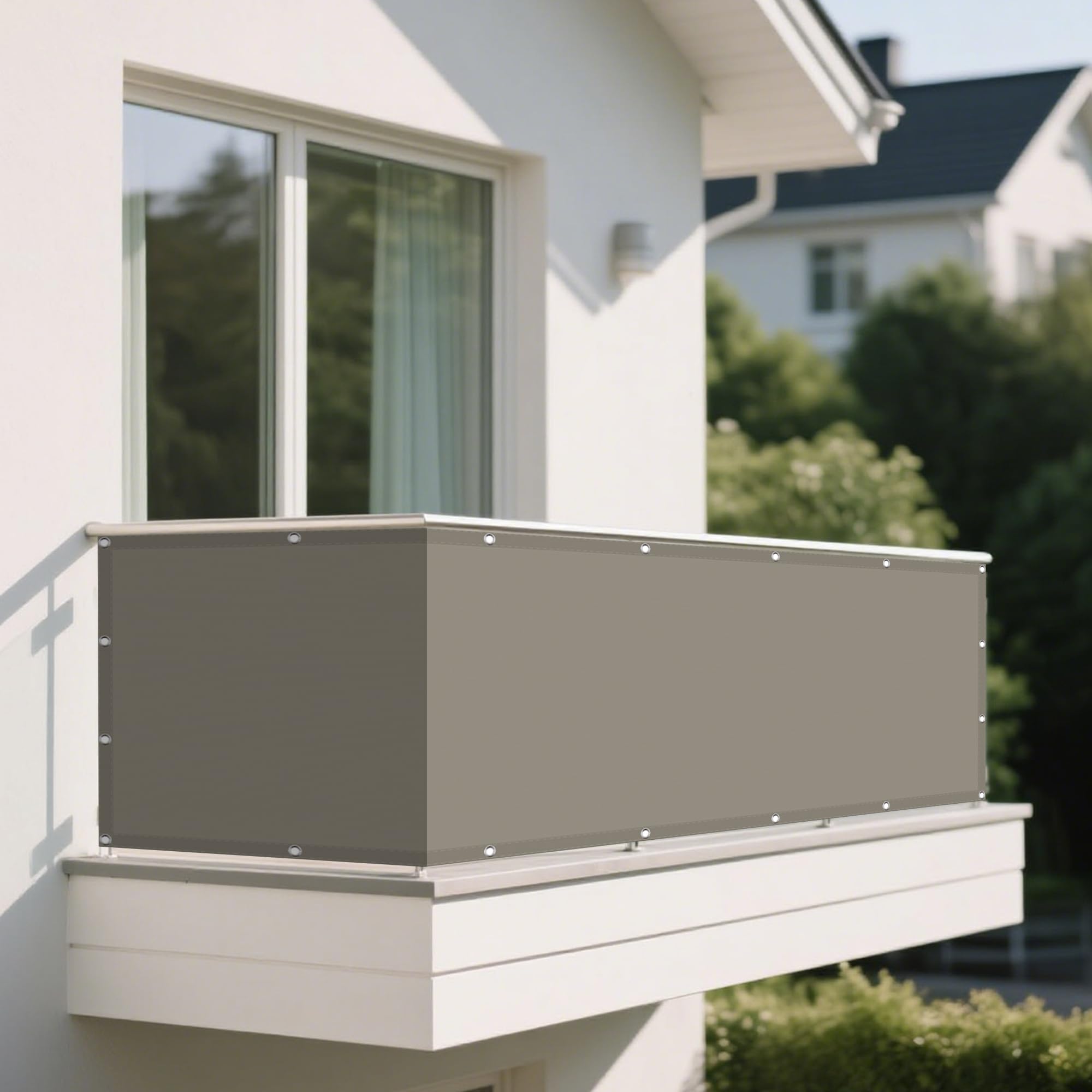 Toile ombrage exterieur imperméable anti-pluie taupe pour grand balcon
