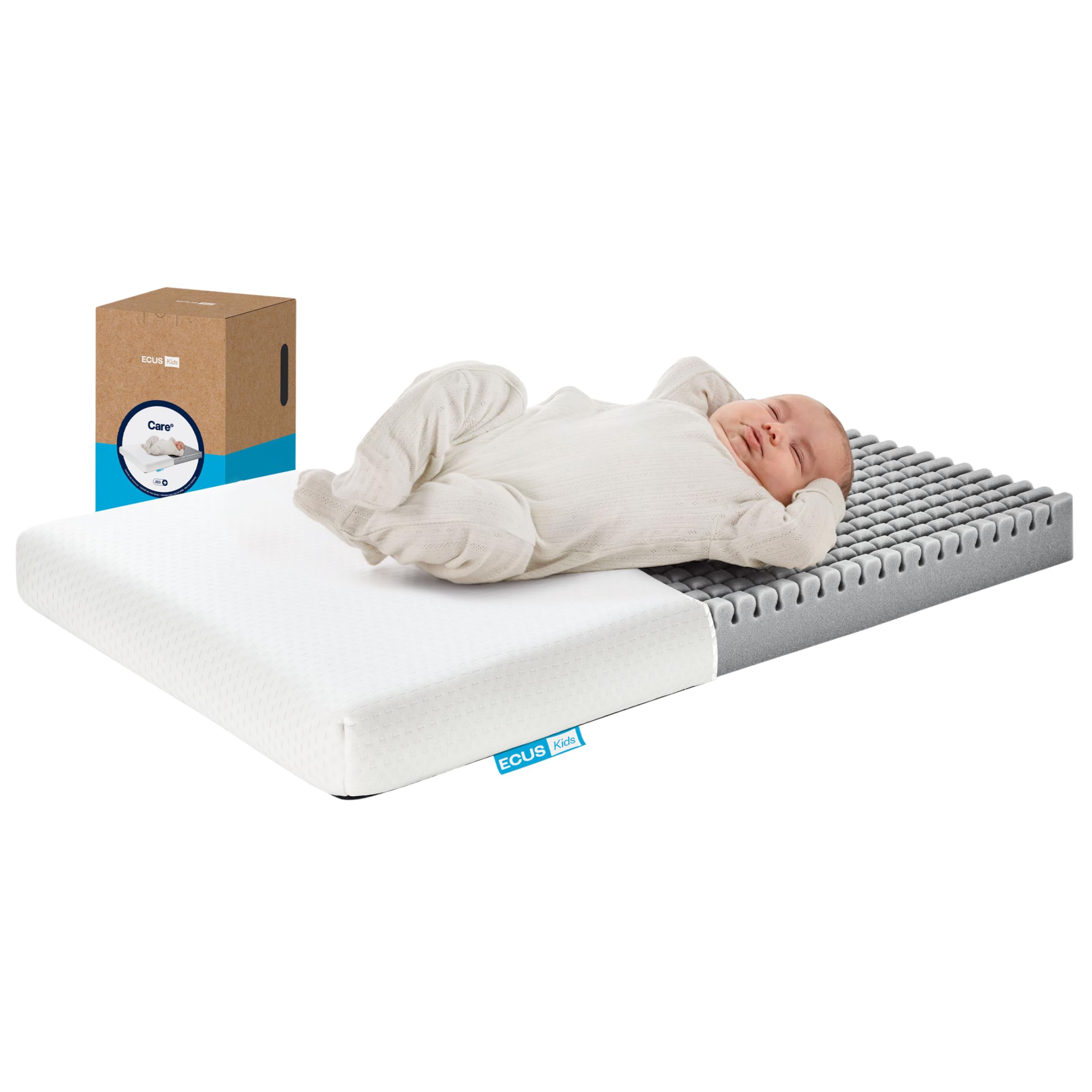Ecus Kids, Colchón Mini Cuna Care Mini 90x50 cm, Antiplagiocefalia, Tejido Xtra-Cool, Hipoalergénico, Desenfundable, Altura 8 cm, Colchón Infantil para Sueño Seguro y Saludable
