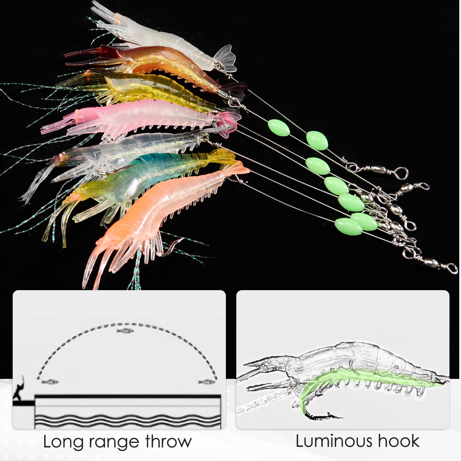 BendJoy® 8PCS Fishing Hook Set with Luminous Bait, Fishing Lures & Bait, Includes Clamps, Connectors & Swivels, Ideal Fish Hook for Day & Night Fishing, All Fishing Accessories 2