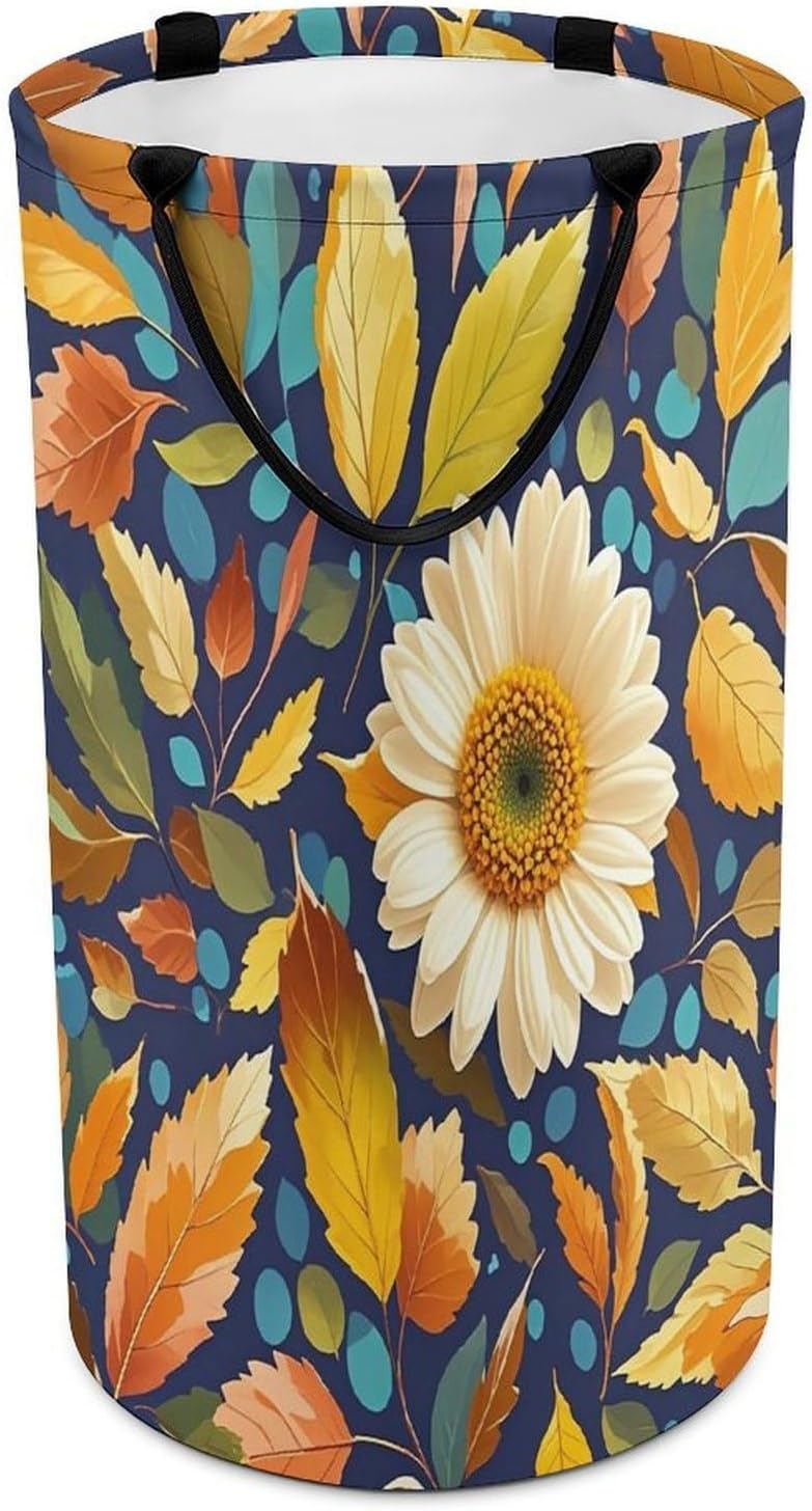Leaves And Flowers Laundry Hamper Large Collapsible Laundry Basket with Handles Waterproof Clothes Hamper Portable Dirty Clothes Basket for Bedroom Laundry Room Closet Bathroom