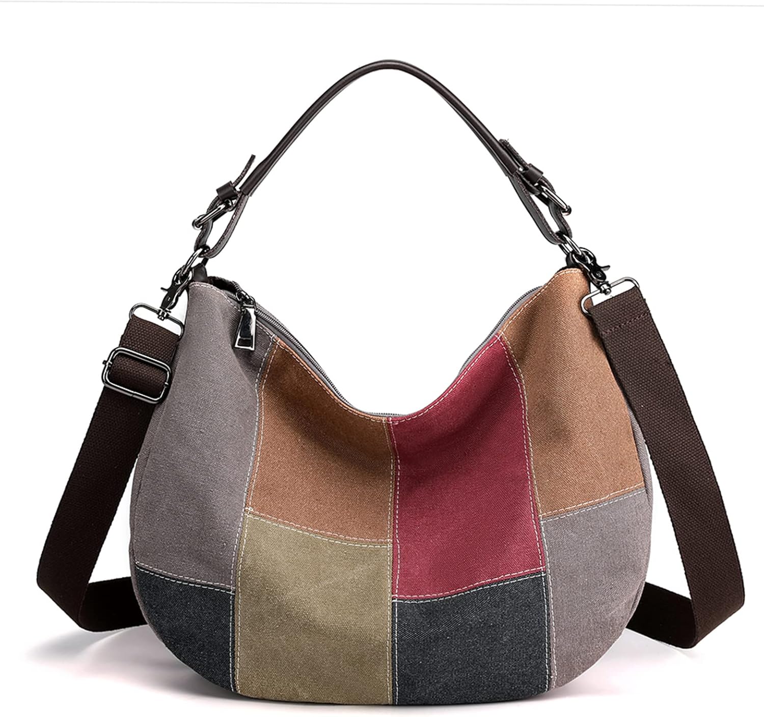 Multi-Color Casual Womens Shoulder Tote Bag Canvas Hobo Handbags Crossbody Color Block Purse