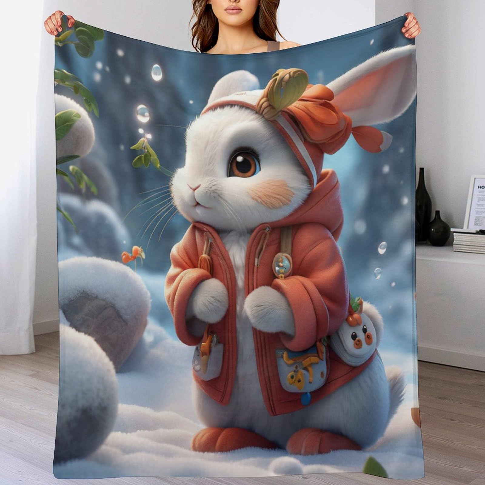 Plaid flanelle lapin grand format résistant aux lavages couverture canapé douce 180x200