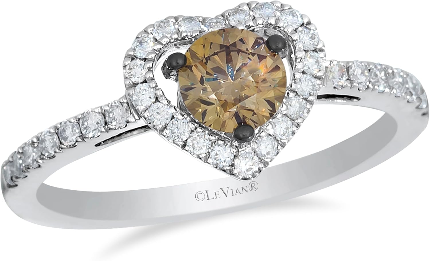 Le Vian 3/4 or 1 1/2 Carat Chocolate Diamond Heart Engagement Ring for Women I 14k White Gold Promise Ring for Her (Brown/H-I, SI2-SI3, cttw) Clear Diamond Accents Wedding Anniversary Band Size 6 to 8
