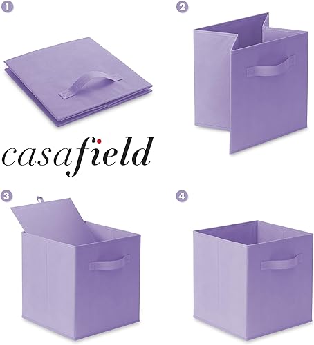 Miniatura 6 de Casafield Juego de 12 cubos de almacenamiento plegables de tela, lavanda, cestas plegables de tela de 11 pulgadas para estantes, organizadores de