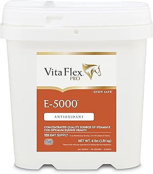 Pro E-5000 Premium Horse Vitamin E Powder, Antioxidant Support with Yeast & Alfalfa for Palatability, Equine Vitamin E Supplement for All Horses, 4 lbs, 128-Day Supply, Vita Flex