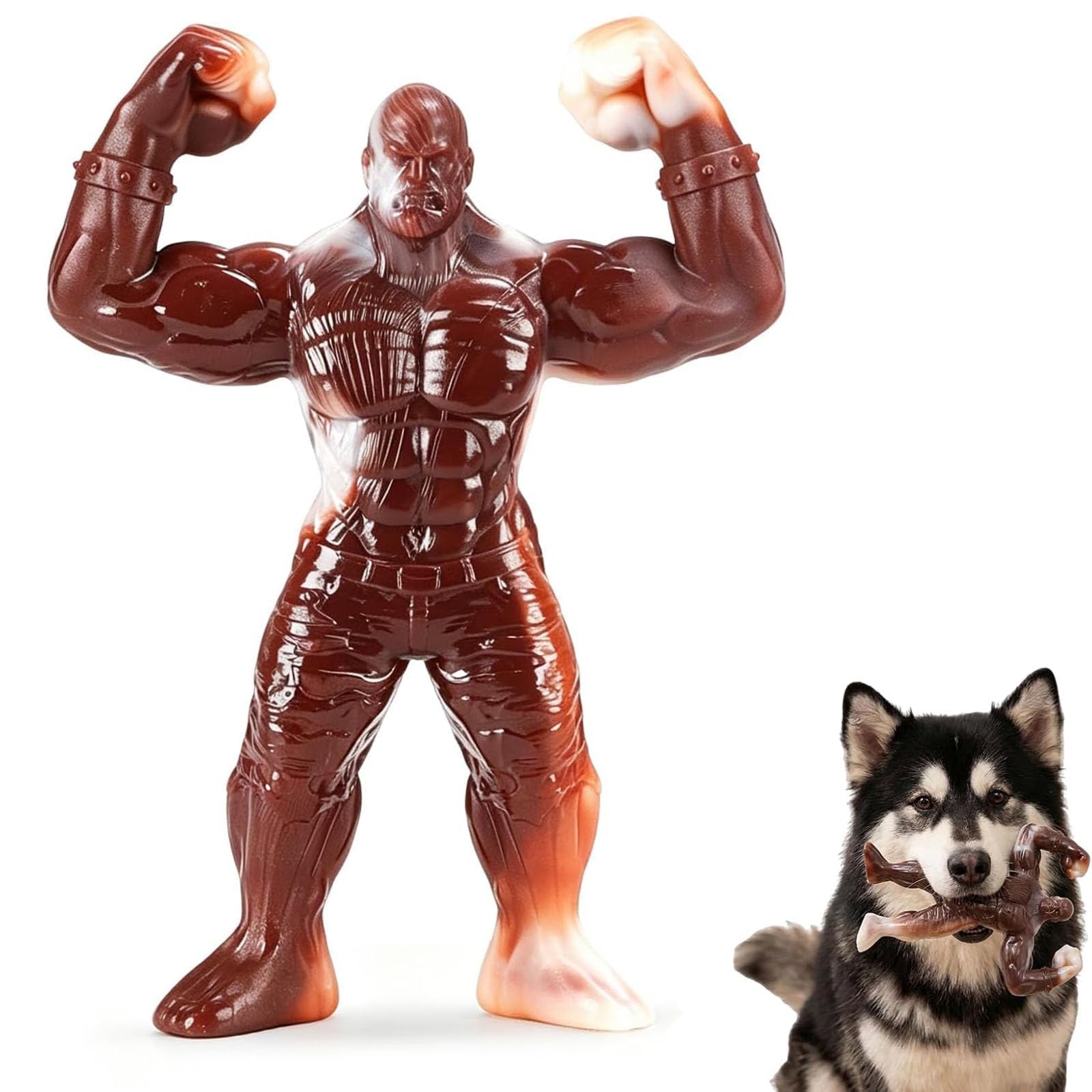 QhgPnt Dog Toys for Aggressive Chewers, Muscle Man Dog Toy with Real Bacon Flavor, Brown Interactive Dog Chew Toys for Daily Play, Novelty Boredom Breaker Dog Toy for Pet Owners