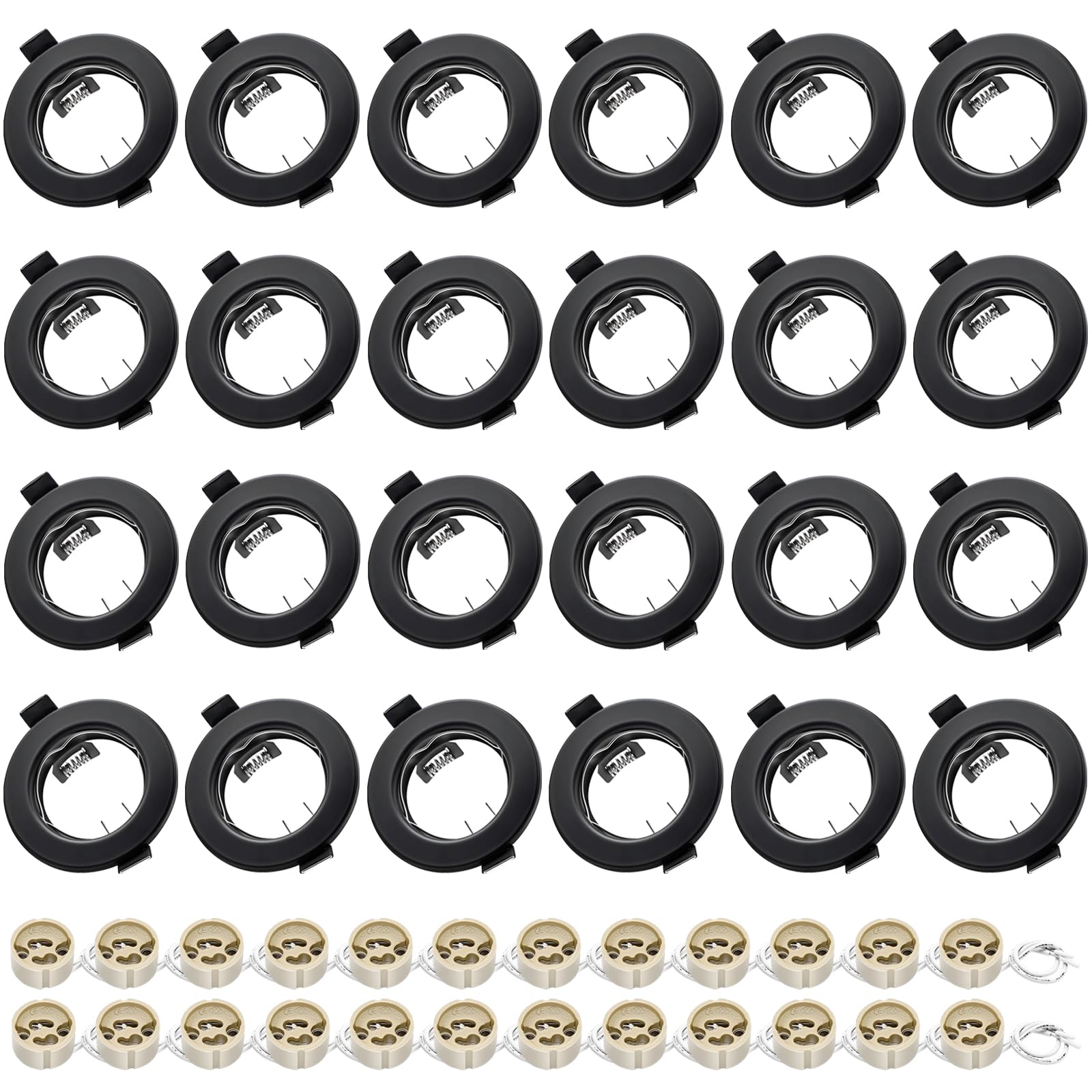 Round Black Recessed Ceiling Downlight Frames with GU10 Sockets, 55-70mm Cut-Out Hole Size