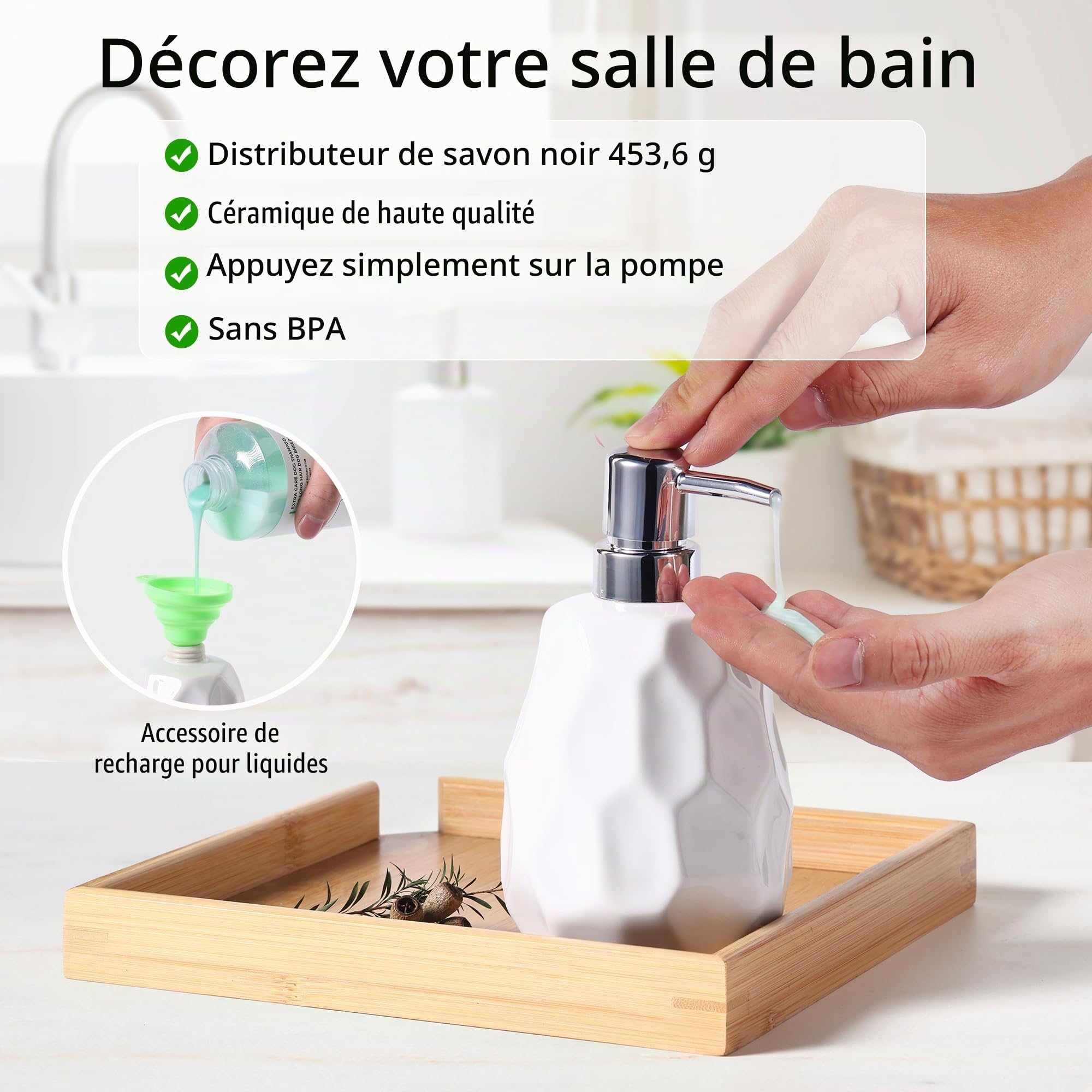 Ensemble d'accessoires pour salle de bain, ensemble de 4 pièces pour salle de bain, distributeur de lotion et de savon, porte-savon, porte-brosse à dents, verre à dents, organisateur de salle de bain