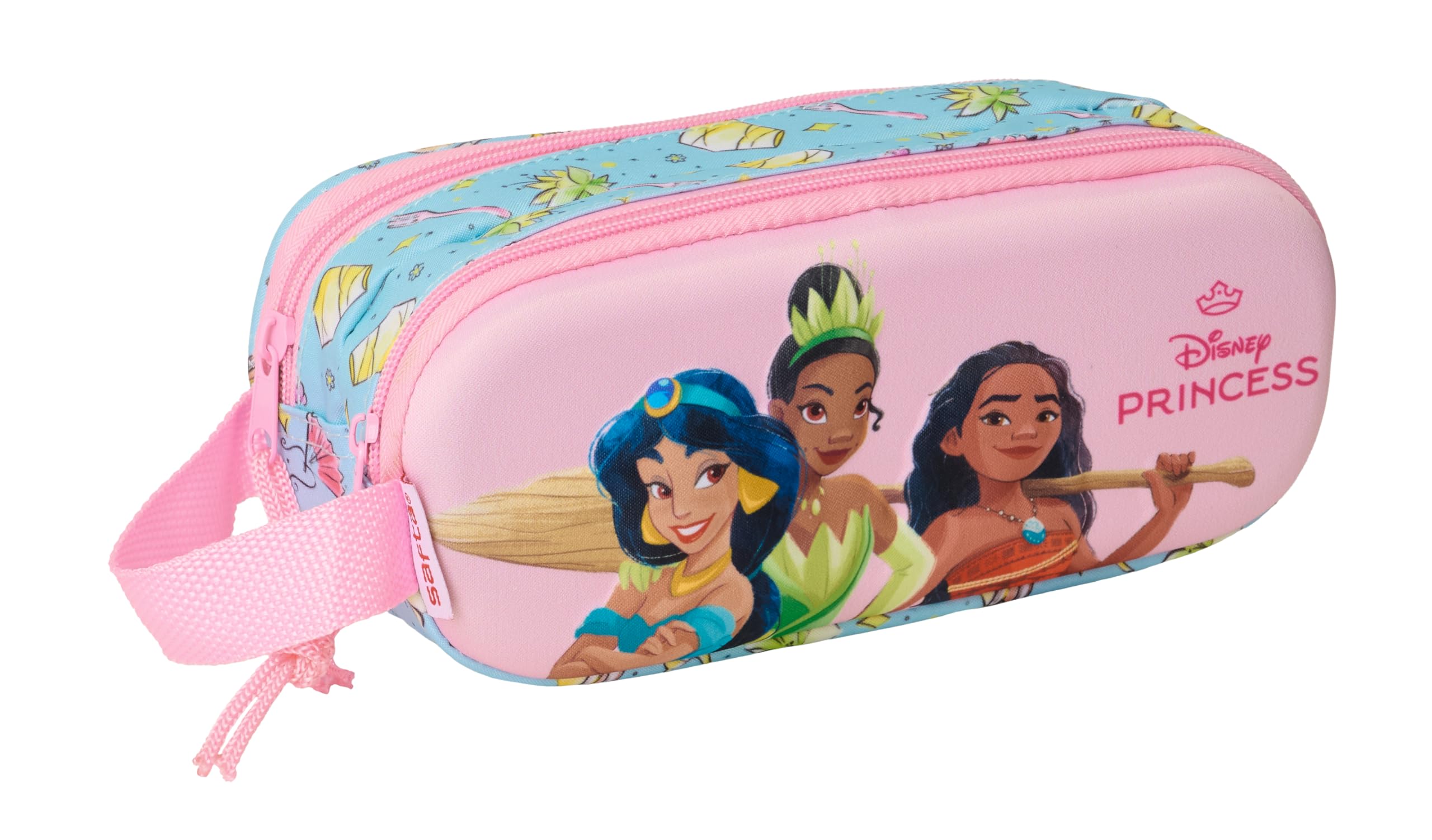 PRINCESAS DISNEY 3D – Double 3D Pencil Case, Children's Pencil Case, Ideal for School Age Children, Comfortable and Versatile, Quality and Resistance, 21 x 6 x 8 cm, Light Pink/Sky Blue, M, Casual