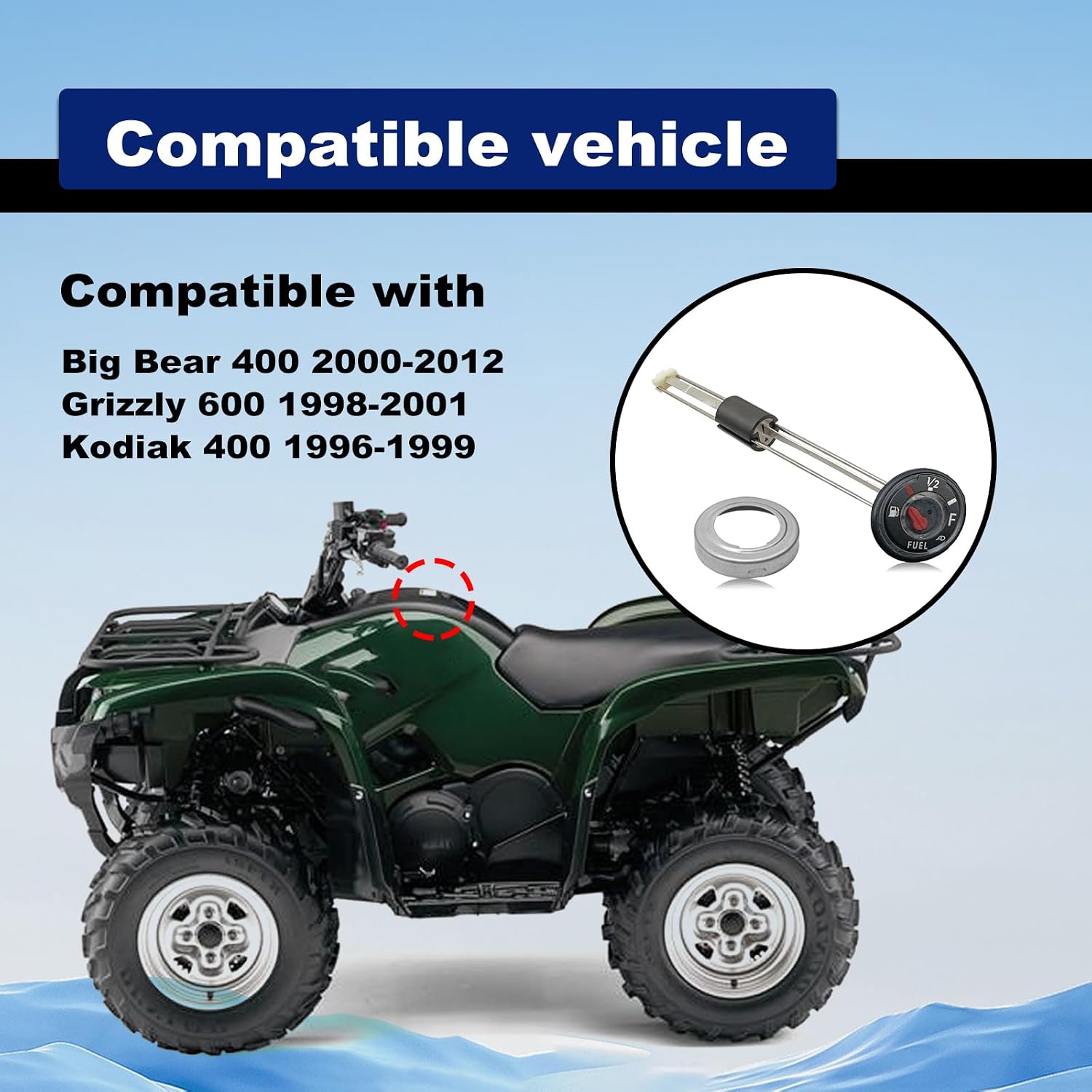 Pleoos ATV Gas Tank Fuel Gauge & Cap Replacement Compatible with Yamaha Big Bear (2000-2012) 400,Grizzly (1998-2001) 600,Kodiak (1996-1999) 400-Replaces OEM Part Numbers SH-24260-11 & 4SH-24261-00