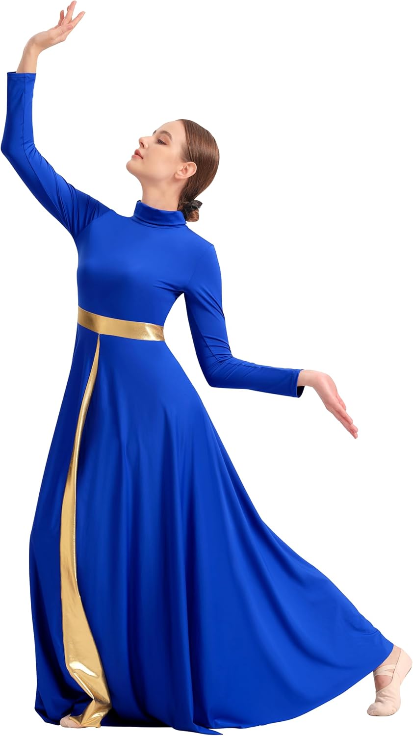 Praise Dance Dresses for Women Liturgical Dance Dress Metallic Fit Full Length Dancewear