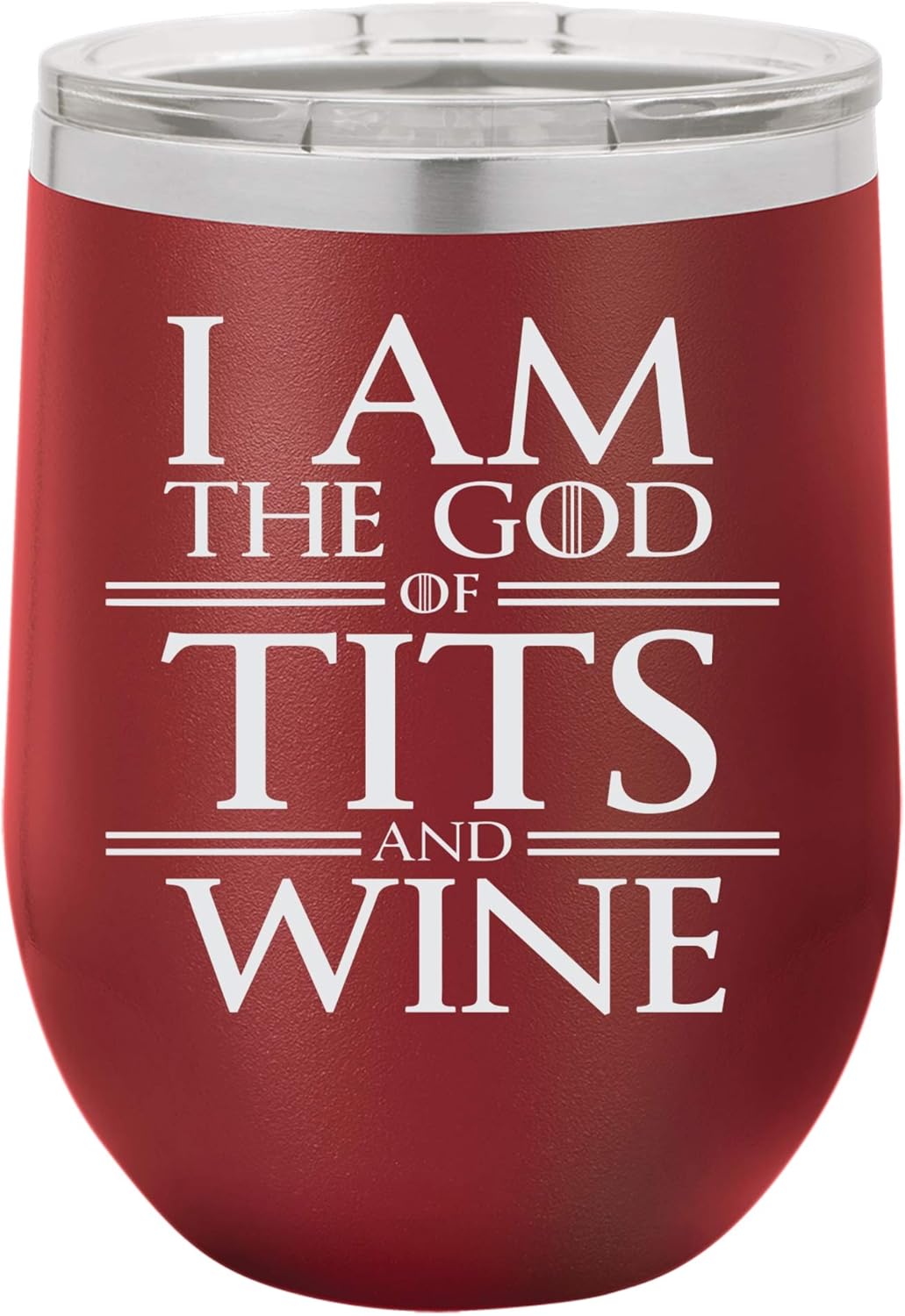 "I Am The God of Tits and Wine" Super Fan Funny Design Engraved Insulated Stainless Steel Wine Tumbler, 12 Oz., Orange