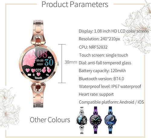 Miniatura 7 de Thafikzi Reloj inteligente para mujer, compatible con iPhone, Samsung, Android, iOS, teléfono inteligente, pulsera con ciclo menstrual femenino,