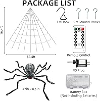 Vista 2 de JESTOP Decoraciones de Halloween para exteriores con 180 luces LED moradas, luz gigante de telaraña de 16.4 pies, 8 modos de iluminación