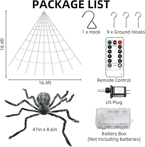 Miniatura 2 de JESTOP Decoraciones de Halloween para exteriores con 180 luces LED moradas, luz gigante de telaraña de 16.4 pies, 8 modos de iluminación,